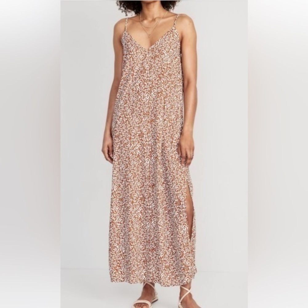 Old Navy Tie back maxi  brown and white animal print dress